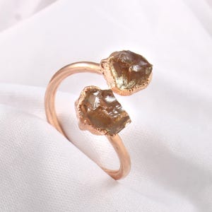 Raw Lemon Topaz Ring: Electroformed Copper, Adjustable Crystal Ring