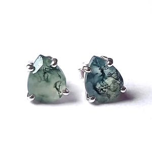 Pear Moss Agate Studs: 925 Sterling Silver Nature Earrings