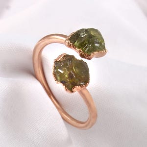 raw natural green tourmaline ring raw stone ring copper electroformed ring copper stone ring tourmaline copper ring dainty adjustable ring