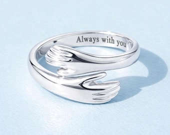 925 Sterling Silber Umarmungsring, einstellbare Gravur, romantischer Schmuck, Geschenk für Sie & Ihn