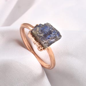 Electroformed Copper Labradorite Ring: Raw Stone Adjustable Boho Jewelry