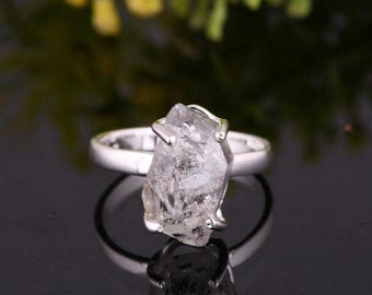 Raw Herkimer Diamond Ring: 925 Sterling Silver Solitaire