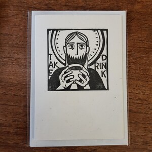 Tarjeta de felicitación católica cristiana impresa a mano. Apto para ordenación, Primera Comunión, Confirmación. En blanco por dentro.