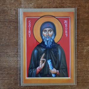 Carte de voeux Saint Antoine le Grand. Style byzantin orthodoxe. Saint Antoine du Désert.