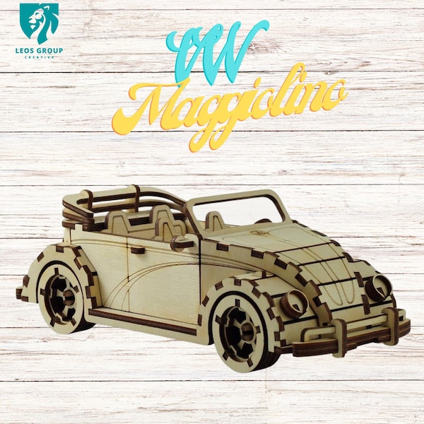 Volkswagen Beetle Convertible 3D Puzzle. Laser Cut Files Vector Plans SVG DXF CDR, Instant Download file, laser cut