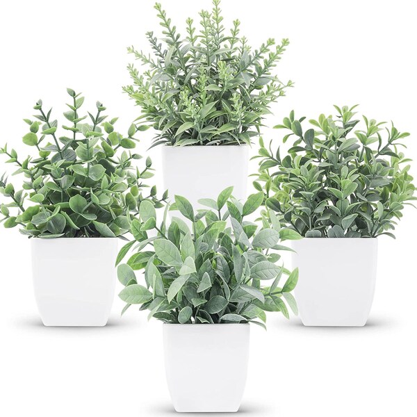 4 Packs Fake Plants Mini Artificial Greenery Potted Plants for Home Decor Indoor Office Table Room Farmhouse