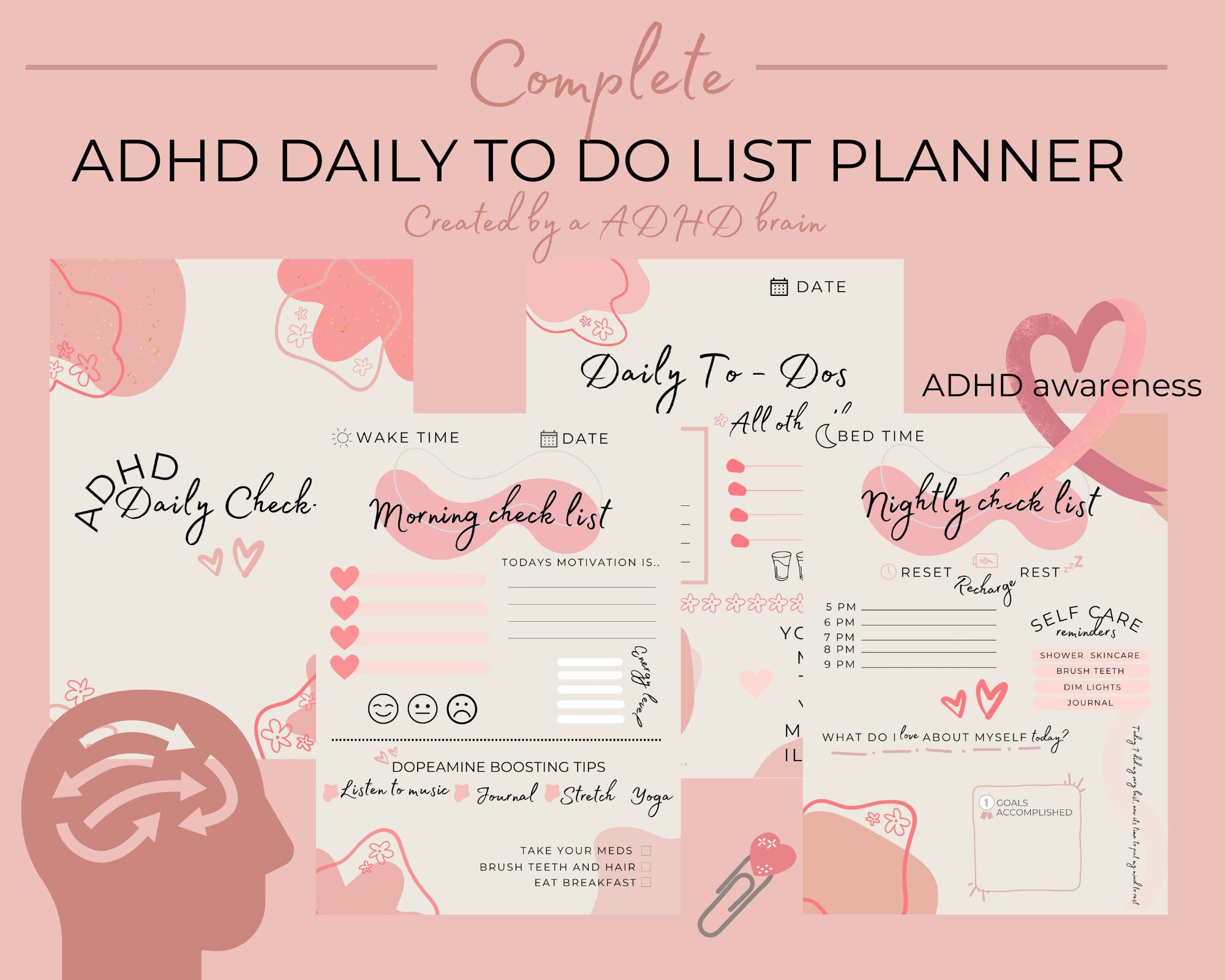 ADHD Daily Checklist for Organization and Productivity Printable ...