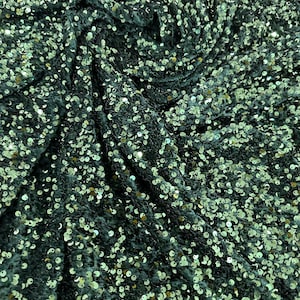 Dark GREEN sequins on stretchy green velvet fabric