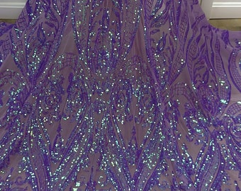 LAVENDER IRIDESCENT 4 way stretch sequin lace fabric