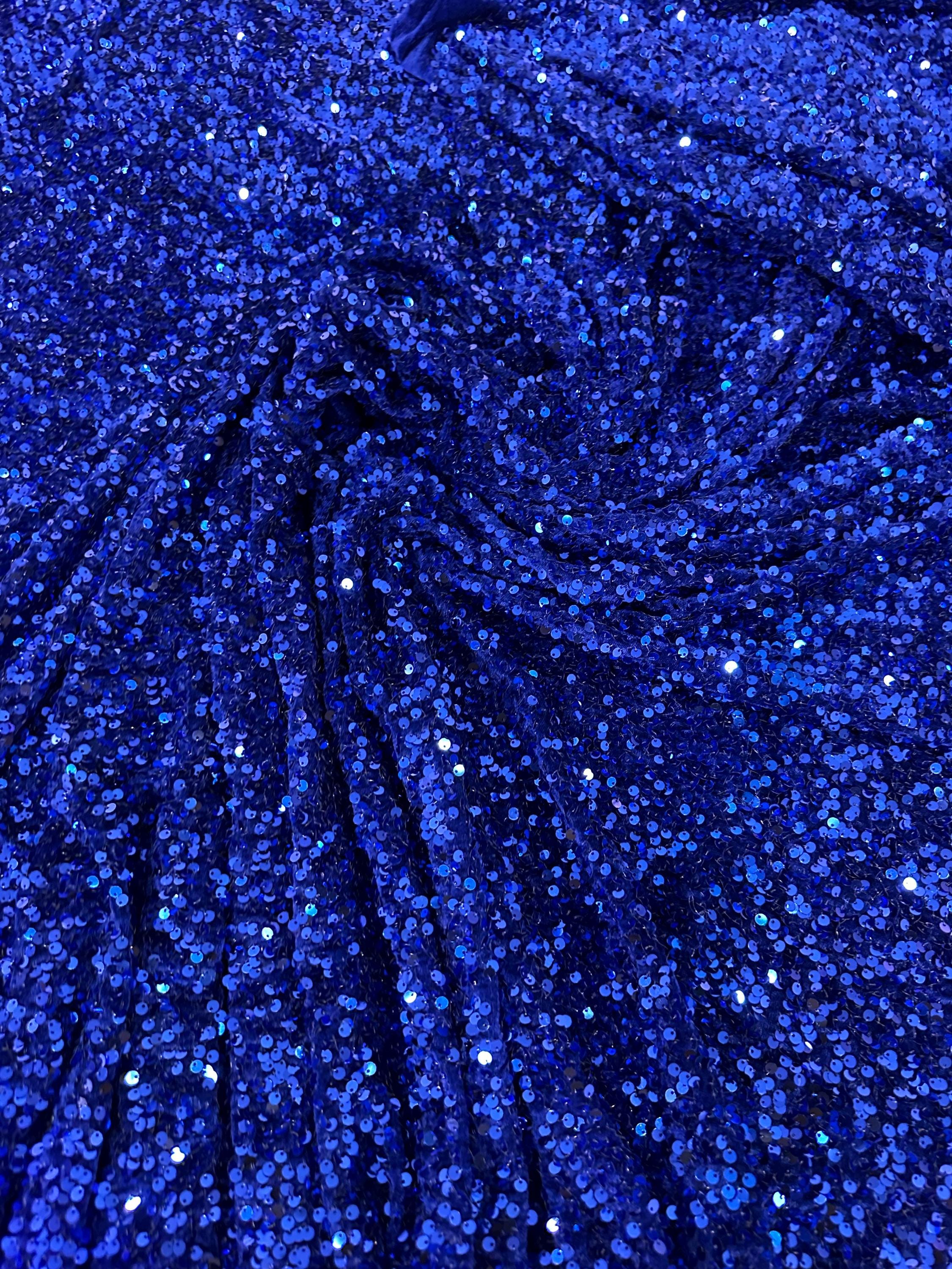 Royal BLUE Sequins on Stretchy Blue Velvet Fabric - Etsy