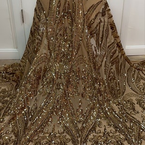 BRONZE four way stretch sequin lace fabric