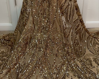 BRONZE four way stretch sequin lace fabric