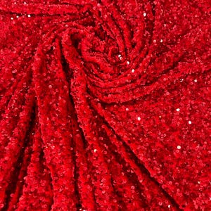 RED sequins on stretchy red velvet fabric