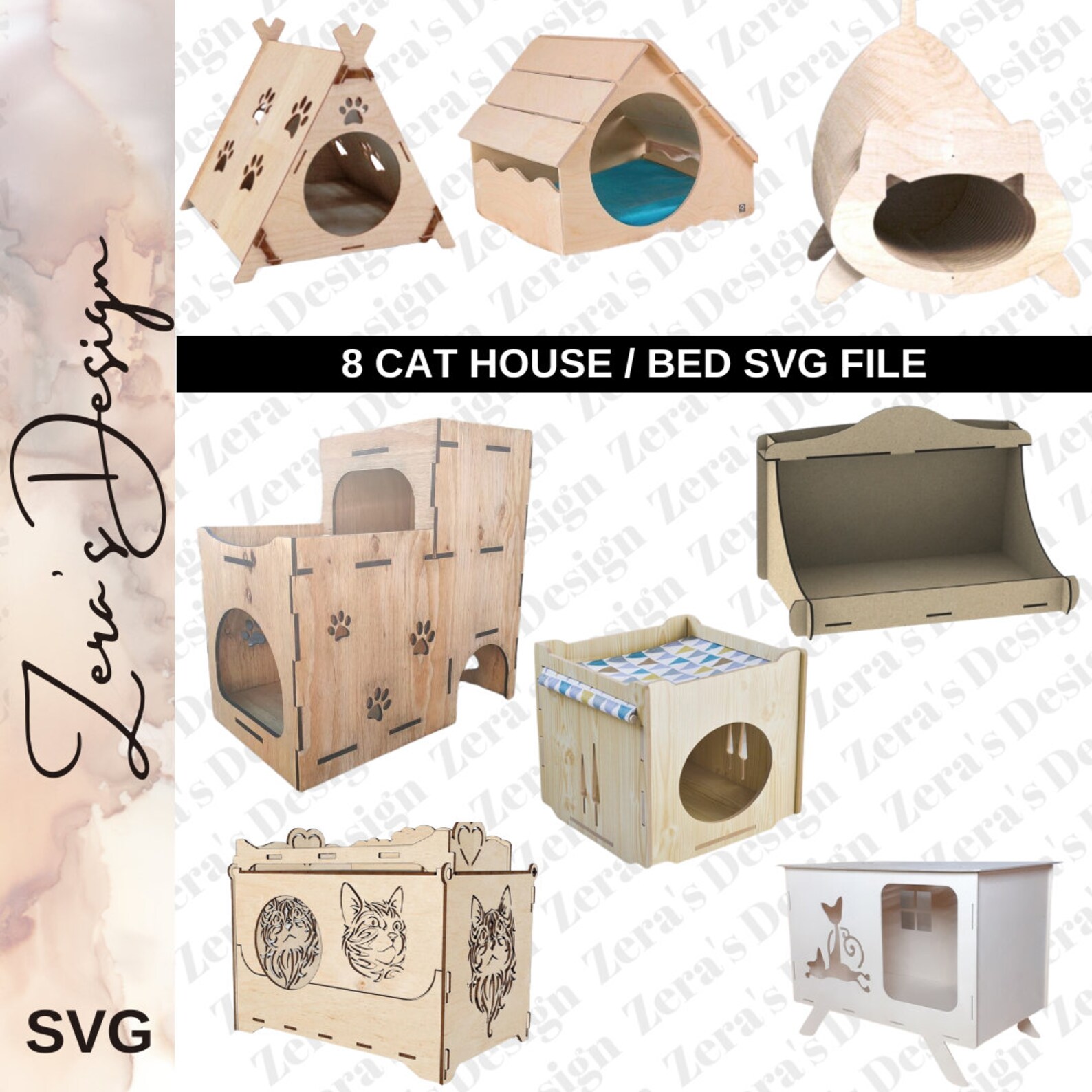 8 Laser Cut Cat House / Cat Bed Template SVG File Instant Digital