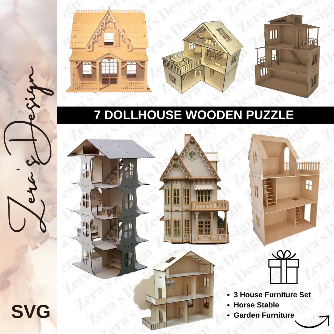7 Dollhouse Laser Cut Wooden Puzzle Model SVG File Instant Digital Download Laser Cut Baby House