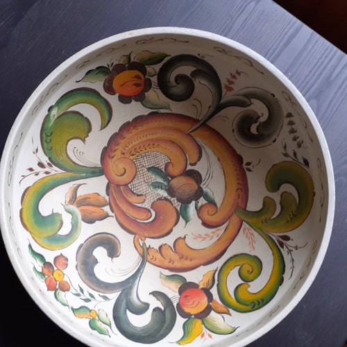 ビンテージ ノルウェージャン エール ボウル: 手描きのローズマリング