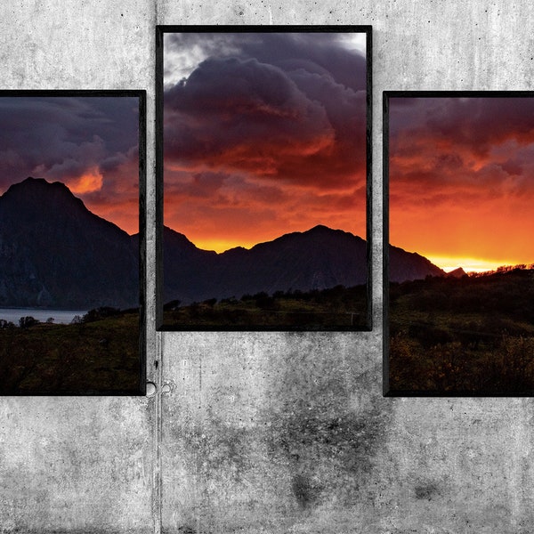 Burning Sky' Triptyque photographie 3 cadres 50/60cm