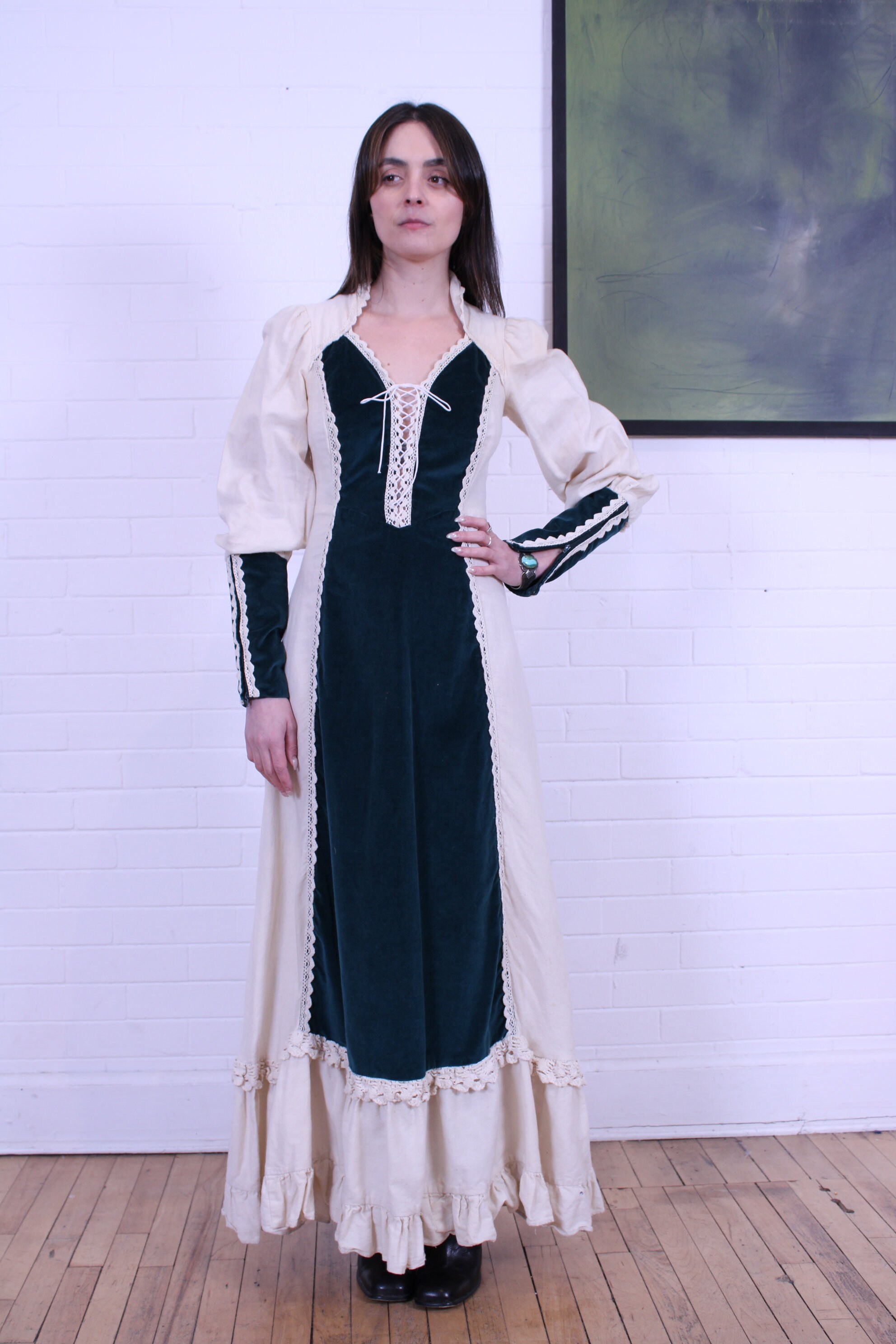 60's Green Velvet Renaissance Style Dress and Jacket by Gunne Sax