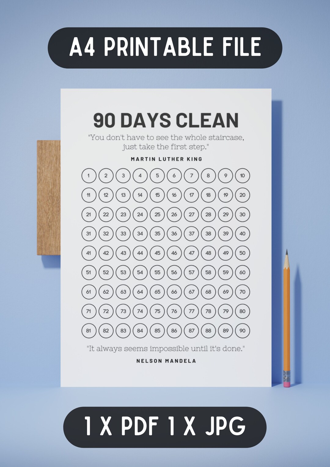 90 Days Clean Tracker / Calendar PDF JPG Printable File Early Recovery ...