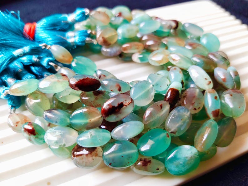 Natural Aquaplase Gemstone 8 Inch Smooth Oval Shape Beads Standard 913