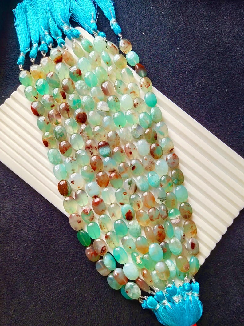 Natural Aquaplase Gemstone 8 Inch Smooth Oval Shape Beads Standard 913