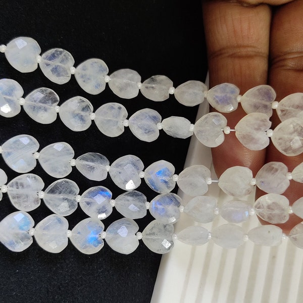 White Rainbow Gemstone 10-Pcs Carving Fancy Straight Drill Heart Shape Beads Blue Rainbow Moonstone 10 mm Approx Size Bead For Make Jewelry.