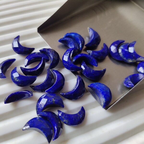 Natural Lapis Lazuli Gemstone Carving Moon Shape Side Drill Beads  8×12 MM Size Lapis Faceted Moon Carving Wholesale Gemstone For Jewelry.