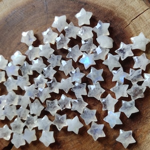 White Rainbow Gemstone Fancy Carved Star Shape 10 mm Size Beads Standard 10-Pcs Per Strand Natural Rainbow Moonstone Gemstone For Jewelry.