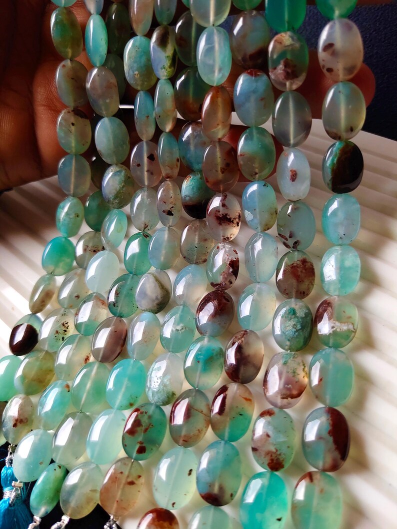 Natural Aquaplase Gemstone 8 Inch Smooth Oval Shape Beads Standard 913