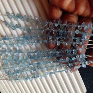 Aquamarine Gemstone Leaf Beads: Carved Jewelry Making (5 Inch)