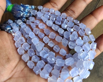 Blaue Chalcedon Trommelperlen: Natürliche Edelsteinschmuckherstellung (5 x 7 bis 7 x 9 mm)