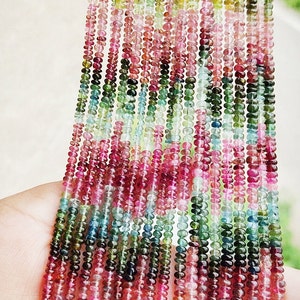 Multi Tourmaline Gemstone Smooth Rondelle Beads 14&#39;&#39; Multi Tourmaline Beads 3-4 mm Approx. Size Beads Rondelle Beads Bio Tourmaline Gemstone