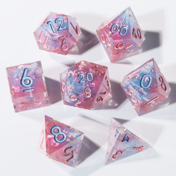 Dnd Dice Set Handmade Resin DND Dice For Role Playing Games, D&D Dice Set, Cherry Blossom Dnd Sharp Edge Dice Set for Dungeons and Dragons