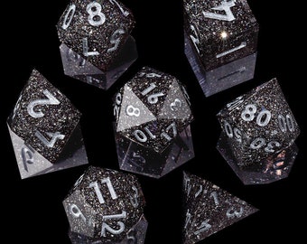 Dnd Dice Set for Dungeons and Dragons Sharp Edge Dice Set Resin DND Dice Handcrafted Set Polyhedral Dice Galaxy Glitter Dice - Black Diamond