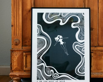 Risografie kunstprint "Pool of Gold" A2 zwart 1e editie