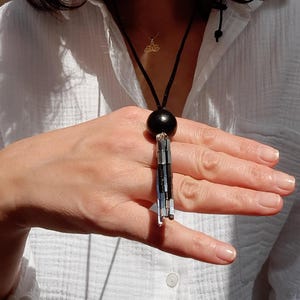 Trendige Lange Quaste Halskette - Perlen Statement Halskette, Hämatit Perlen, 925 Silber