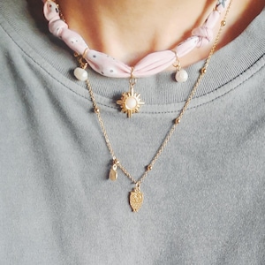 Build Your own Bandana Necklace/  Pink Scarf Necklace with charm and  Real pearl  / Gift for her / Lucky Charms/ Custom Necklace / Birthday