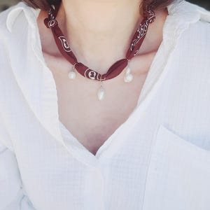 Build Your Own Bandana charm Necklace / Personalized Charm Scarf Necklace with charm / Pearl Charm Pendant /  Gift for Her / Birthday