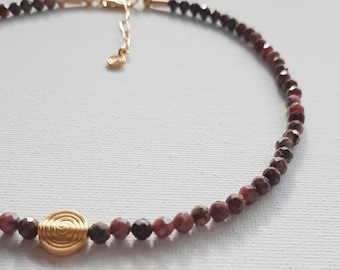 Beaded Gemstone Choker with Gold Spiral Charm, Boho Necklace