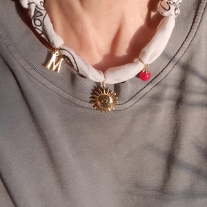 Build Your own Bandana Charm Necklace / Personalized Scarf Necklace with charm /  Initial M/ Gift for her / lucky charms / Protection Charms