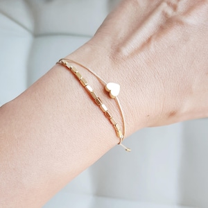Passendes Glücksschnur Armband Set: 18k Gold Herz, verstellbare Schnur