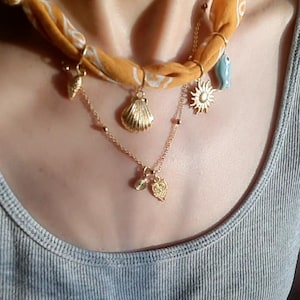 Make your own Bandana charm Necklace /Free Shipping Usa / Personalized scarf necklace with charm/  Fish / Sea shell / Sun / Custom Necklace