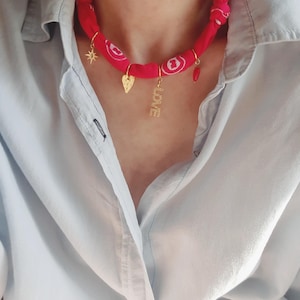 Make Your Own Bandana Charm Necklace / Personalised scarf necklace with charm / Love Charm / Heart / Pole Star/ Custom Necklace