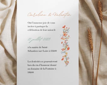customizable wedding invitation template, wedding, wedding invitation, customizable wedding invitation, invitation card, rustic, flowers, CANVA