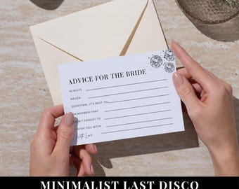 May include: A white rectangular advice card for the bride featuring black text and three disco ball illustrations in the top right corner. The card includes lines for writing advice and the printed text "ADVICE FOR THE BRIDE" and "With Love".