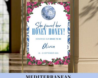 Cartel de bienvenida para despedida de soltera mediterránea / Plantilla editable de Canva