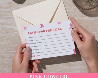 Pink Cowgirl Hen Party Game | Advice for Bride Card (Editable Canva Template)