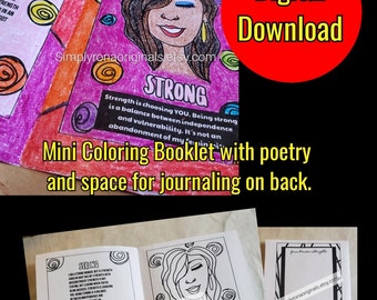 7 Set Power Words Mini Coloring Booklets Digital Download with 7 Bonus Coloring Pages
