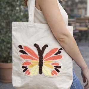 Handgemaakte draagtas met vlinderslag, boho-kunstcanvas schoudertasgaren