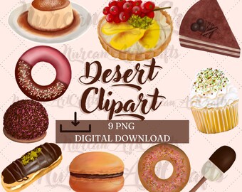 Bakery Dessert Clipart: Cake, Sweets Illustrations (PNG Digital Download)